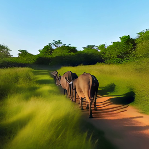 a group of three animals walking down a dirt road